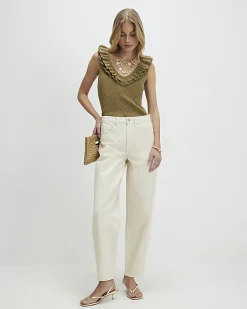 Gold Knitted Frill Trim Vest Top