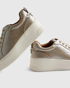 Gold Lace Up Flatform Trainers