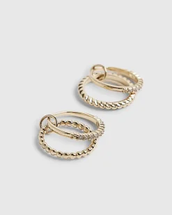 Gold Linked Diamond Simulant Stack Rings Set
