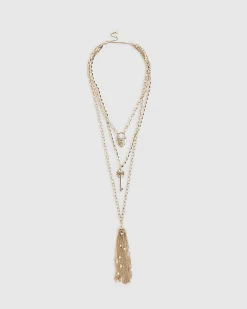 Gold Lock And Key Lariat Necklace