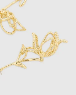 Gold Long Stem Rose Earrings