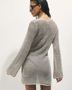 Gold Metallic Knit Beach Tunic Dress