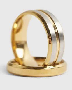 Gold Mixed Metal Steel Rings Pack Of 2