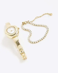 Gold Oval Watch And Bracelet Multipack