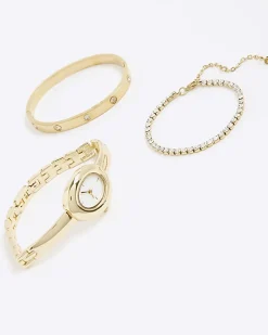 Gold Oval Watch And Bracelet Multipack