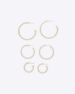 Gold Pack Of 3 Crystal Hoop Earrings