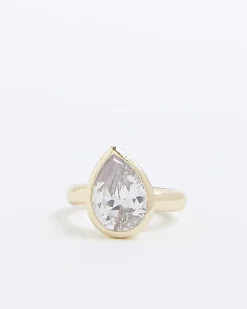 Gold Pear Diamond Simulant Ring