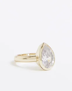 Gold Pear Diamond Simulant Ring