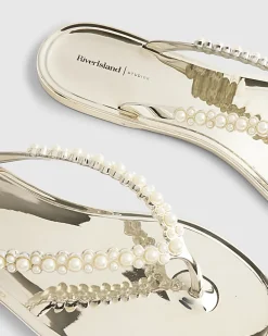 Gold Pearl Toe Thong Jelly Flip Flop Sandals