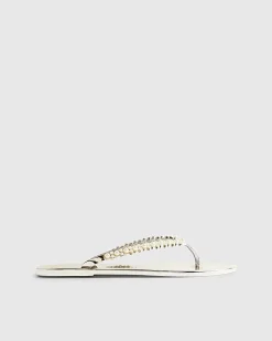 Gold Pearl Toe Thong Jelly Flip Flop Sandals