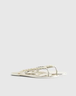 Gold Pearl Toe Thong Jelly Flip Flop Sandals