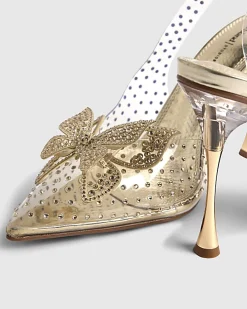 Gold Perspex Butterfly Court Heels