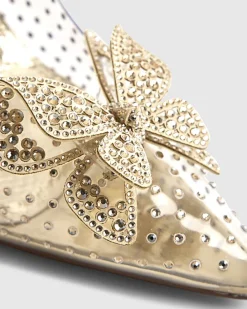 Gold Perspex Butterfly Court Heels
