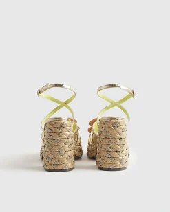 Gold Raffia Heel Flower Sandals
