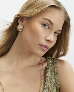 Gold ridge stud earrings