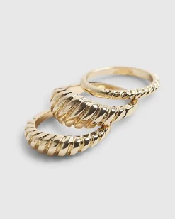 Gold Ridged Rings 3 Pack