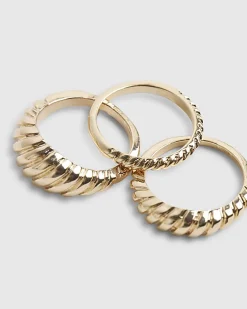 Gold Ridged Rings 3 Pack