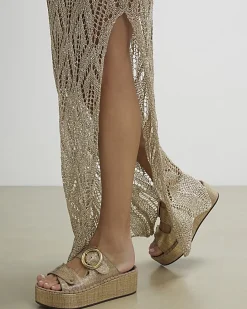 Gold Ring Buckle Wedge Sandals