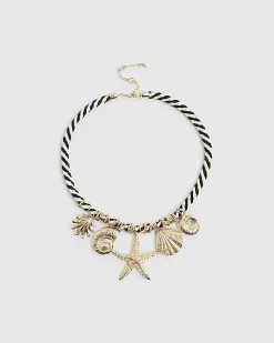 Gold Rope Sealife Charm Necklace