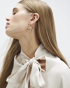 Gold Rope Twist Flower Earrings