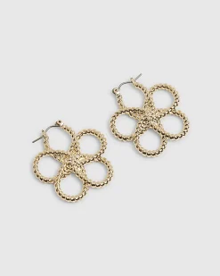 Gold Rope Twist Flower Earrings