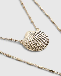 Gold Sealife layered Lariat Necklace