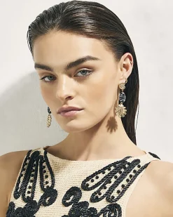 Gold Shell Stripe Bead Drop Earrings