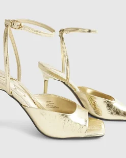 Gold Square Toe Heeled Sandals