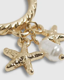 Gold Starfish Cluster Charm Ring