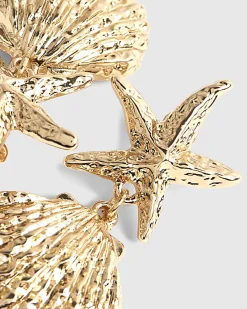 Gold Starfish Shell Drop Earrings