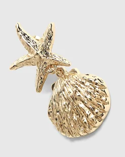 Gold Starfish Shell Drop Earrings