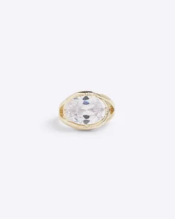 Gold Statement Diamond Simulant Stone Ring