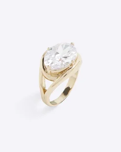 Gold Statement Diamond Simulant Stone Ring