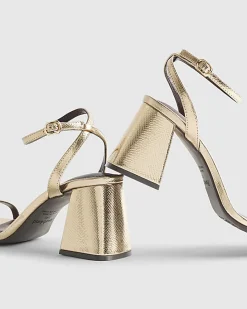 Gold Strappy Block Heel Sandals