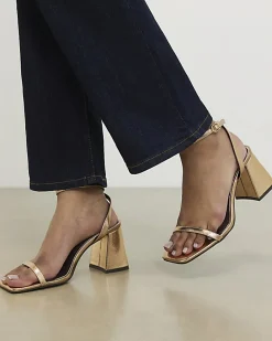 Gold Strappy Block Heel Sandals