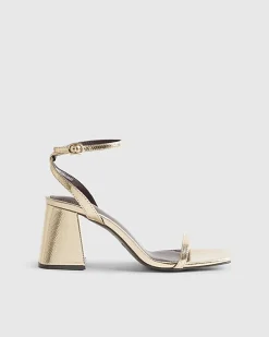 Gold Strappy Block Heel Sandals