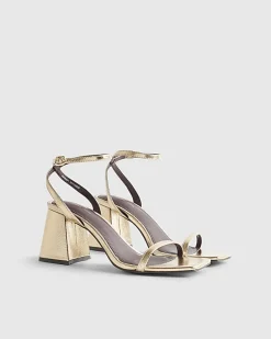 Gold Strappy Block Heel Sandals
