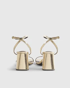 Gold Strappy Block Heel Sandals