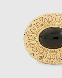 Gold stretch black stone ring