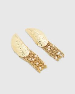 Gold Tassel Mussel Shell Earrings