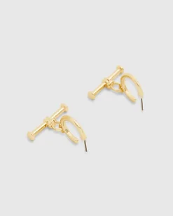 Gold T-bar Hoop Earrings