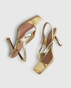 Gold Toe Thong High Shine Heeled Sandals