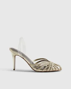Gold Weave Caged Heeled Sandals