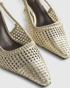 Gold Weave Slingback Court Heels