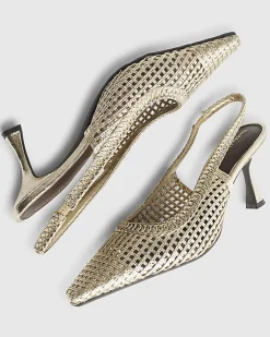 Gold Weave Slingback Court Heels