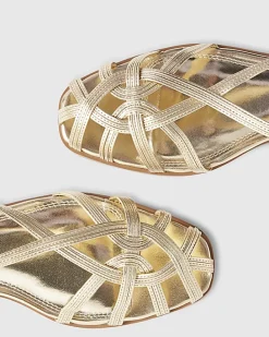 Gold Wide Fit Caged Flat Sandals