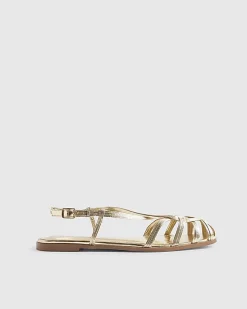 Gold Wide Fit Caged Flat Sandals