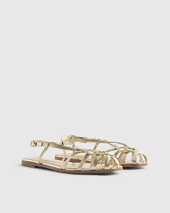 Gold Wide Fit Caged Flat Sandals