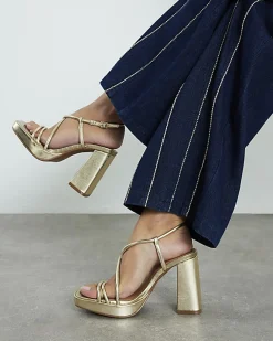 Gold Wide Fit Platform Heeled Sandals