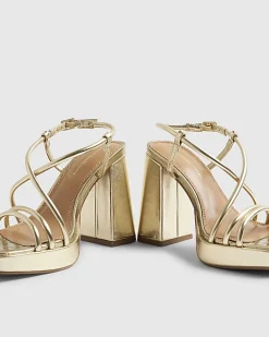 Gold Wide Fit Platform Heeled Sandals